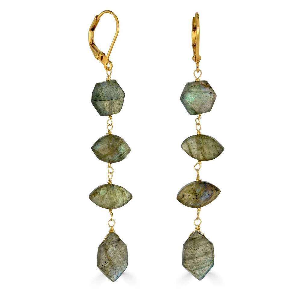 NEW RACHEL REINHARDT women's labradorite linear drop earrings in green
